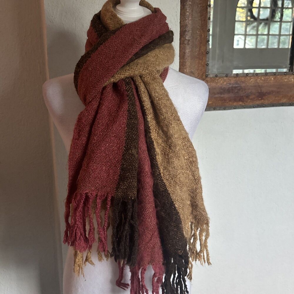 FLEURS by Elegant Additions Textured Fringe Boho Earthy Chunky Oversized Scarf